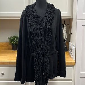 Ruby Rd. Black Shaggy Collar Cardigan Sweater